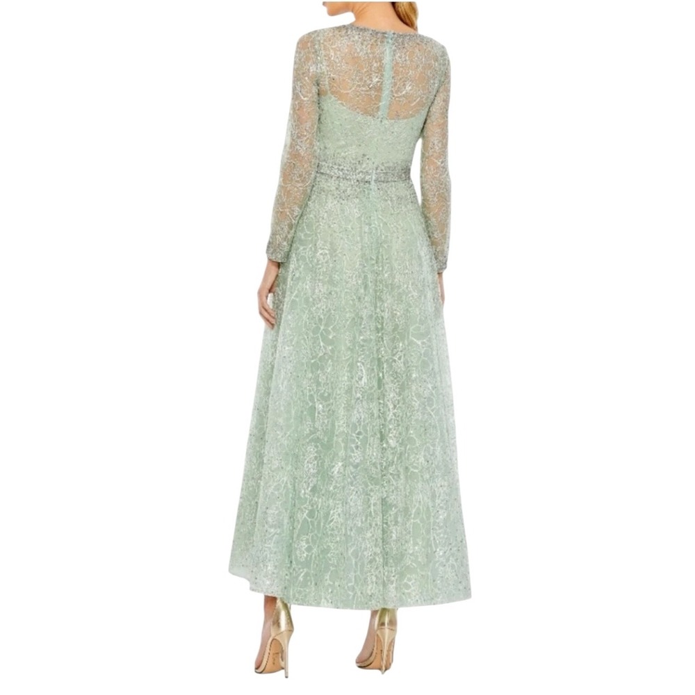 Mac Duggal 20366‎ Sage Wrap Bodice A-Line Tea Length Dress Size 6 $798 - Picture 3 of 8